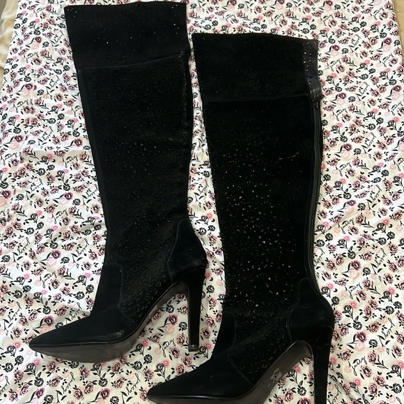 Fergie Shoes - Fergie Destiny Black Suede Over The Knee Boots